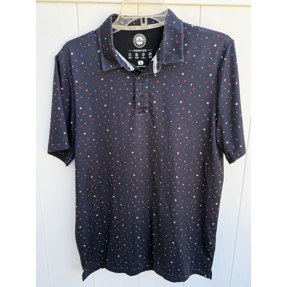 Flag & Anthem Polo Shirt Mens Small Red White Blue Stars